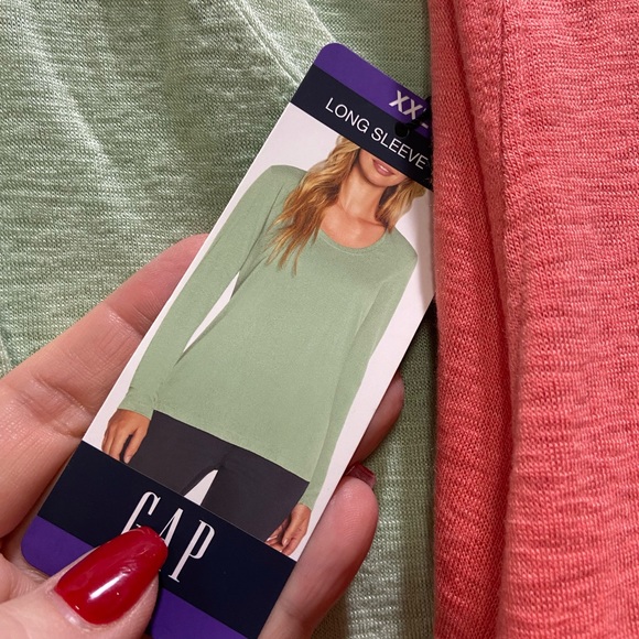 NWT GAP XXL Long sleeve super coral and sea green soft TEE. $30 for both! - Picture 3 of 4